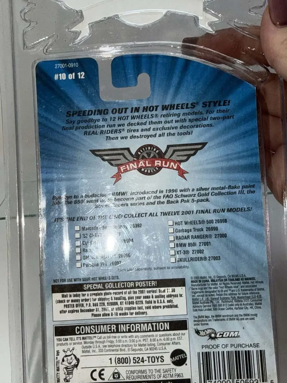 Hot Wheels Final Run BMW 850i Silver Die-Cast Car 27001